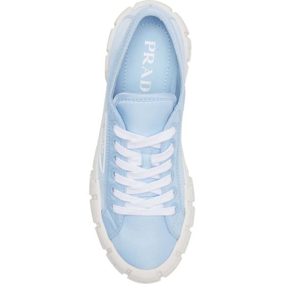 Prada Cielo Blue Nylon White Platform Lug Sole Flat Low Top Trainer Sneaker 37.5 - Picture 6 of 12